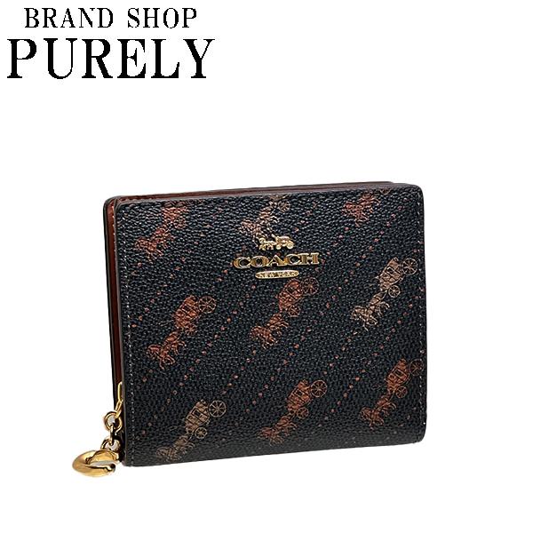 新品COACH 折財布 ダークブラウンシグネチャー&ブラックホース&キャリッジ 新品COACH 折財布 ダークブラウンシグネチャー&ブラックホース