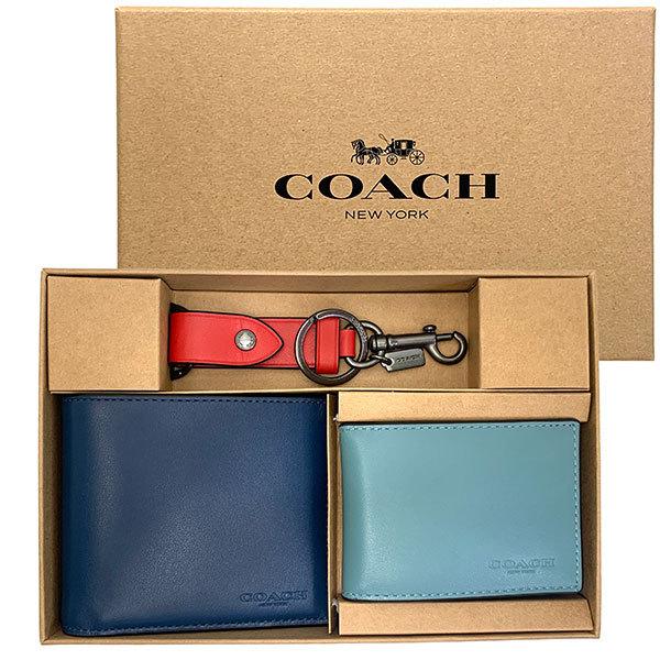 激安通販 折り財布 レザー ミッドナイトブルー 新品☆COACH(コーチ)メンズ - 折り財布