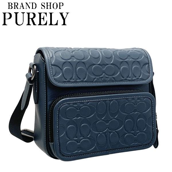 美品　コーチ　サリバン スムース メッセンジャー バッグ　ネイビー　革　大容量 COACH】コーチ メンズ スムースカーフレザー シグネチャー