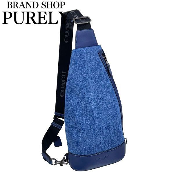 未使用級✨ コーチ ドミニク スリングバッグ デニム シグネチャー レザー 紺色 COACH（コーチ） 国内発送 バッグ メンズ ショルダーバッグ デニム