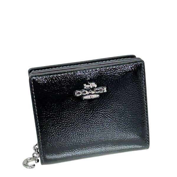 極美品　コーチ COACH パテントレザー 短財布 黒 COACH（コーチ） 国内発送 財布 レディース 折り財布 パテント レザー