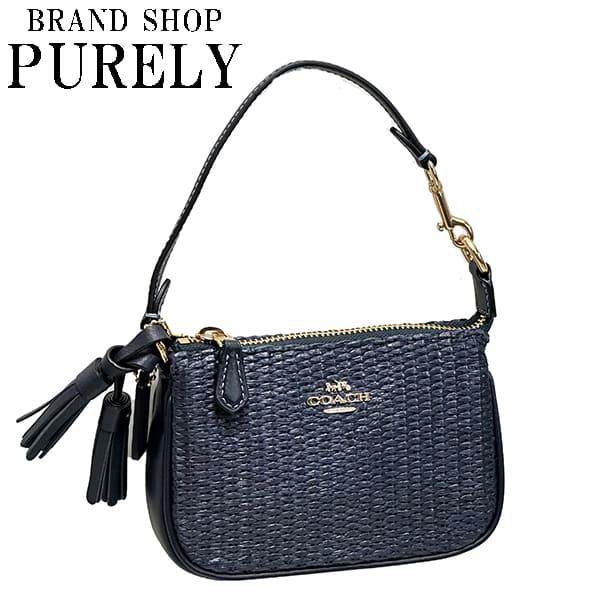 COACH コーチ ポーチ レディース 小物 ストロー レザー ミックス 