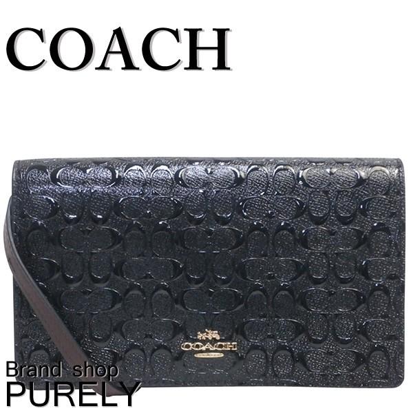 【美品】coach ウォレットショルダーバック　ブラック　クロコ柄 COACH】コーチ ショルダーバッグ クロコダイル エンボスドレザー ミニ