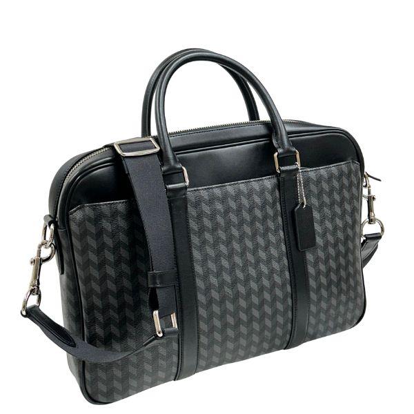 訳あり 国内発送 コーチ バッグ メンズ COACH ブリーフケース ビジネスバッグ ヘリンボーン プリント ペリー スリム ブリーフ F24722 NINI7 ブラックマルチ