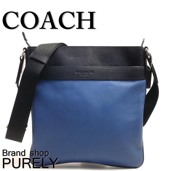 Coachメンズ　ビジネスショルダー紺 COACH】コーチ メンズ スムースカーフレザー シグネチャー 型押し