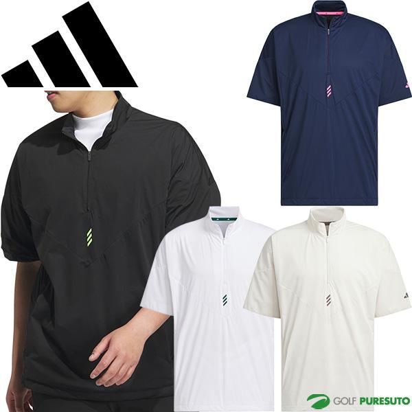 サイズ：L ADIDAS GOLF アディダスゴルフ 2024年モデル JE8319 フード付 ハーフジップ 半袖ジャケット  ホワイト系 [240101486059] ゴルフウェア レディース ストスト アディダス 【ゴルフ】アディゼロ 撥水 ハーフジップ 半袖