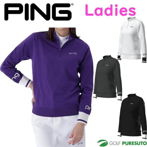 【レディース】ピン ゴルフ ハーフジップ 袖ロゴ ジャカードニット 622-5275900 ゴルフウェア トップス 2025年秋冬モデル PING GOLF PING（ピン） レディース ゴルフ ハーフジップ 袖ロゴ ジャカード