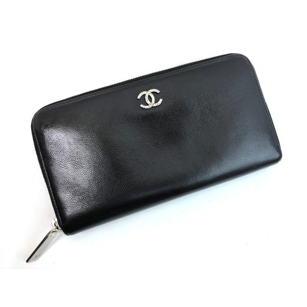 美品✨CHANEL 黒 レザー 折り財布 セブルガ ココマーク キャビアスキン CHANEL シャネル 二つ折り長財布 セブルガ ココマーク キャビア