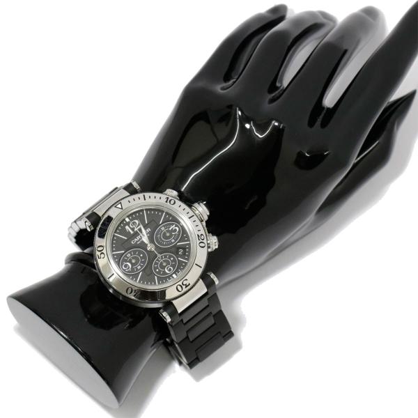 カルティエ Cartier パシャ シータイマー クロノグラフ W310u2 メンズ 腕時計 ウォッチ 文字盤 価格交渉ok送料無料 デイト ラバー オートマ ブラック 自動巻き