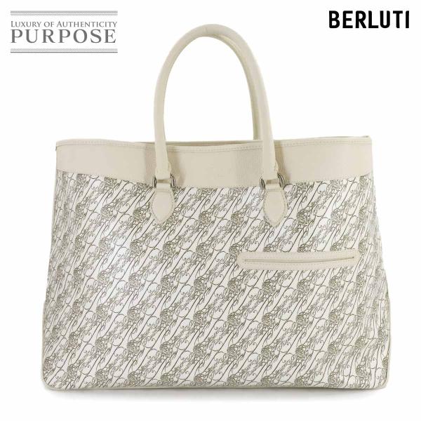 新品同様 ベルルッティ Berluti トゥジュール XL トート バッグ トワルマルブフキャンバス レザー ホワイト Toujours Bag 90307172 Berluti（ベルルッティ） 新品同様 トゥジュール XL トート バッグ