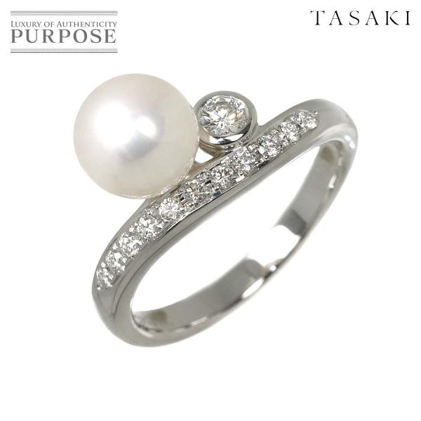 タサキ TASAKI 12号 リング アコヤ真珠 7.6mm ダイヤ 0.21ct Pt プラチナ パール 指輪 田崎真珠 Akoya Pearl Ring 90332537