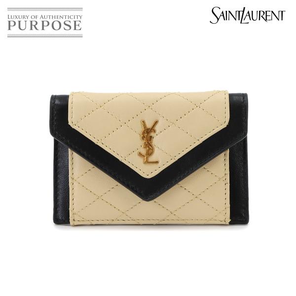 未使用 展示品 サンローラン SAINT LAURENT ギャビー フラップ カードケース カードホルダー 名刺入れ レザー ベージュ ブラック 90339705