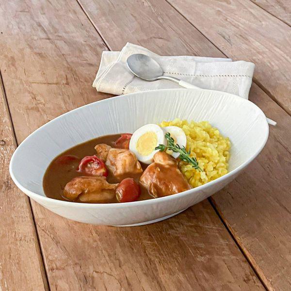 美濃焼 深山(miyama.) creaseクリース 25cm楕円カレー皿 白磁 日本製
