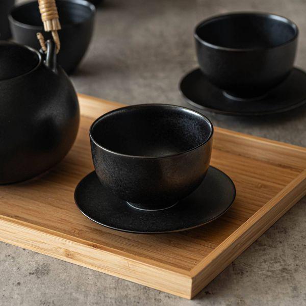 美濃焼 深山 鉄黒茶器 かさね 茶器 煎茶椀&茶たく　　日本製