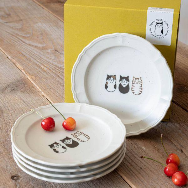 皿5 美濃焼 箱入りギフトSHICHITA シチタ 猫トリオ 17cmレリーフ皿 5
