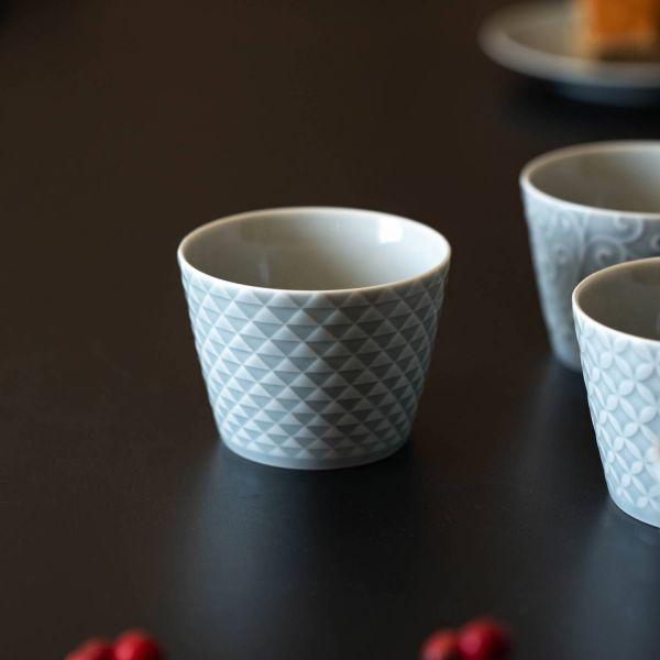 美濃焼 小田陶器 吉祥kissho 8.5cm猪口カップ  鱗 薄灰　　日本製