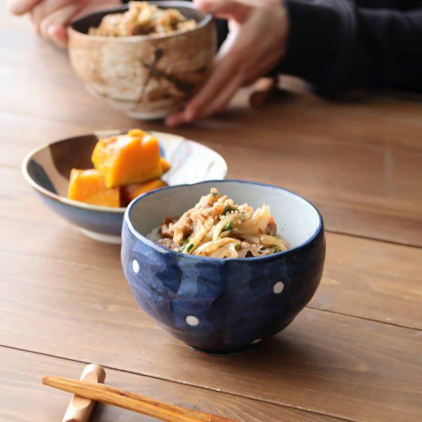 美濃焼  Wabisabi わびさび 呉須水玉 ティー丼 12.5 cm　　日本製