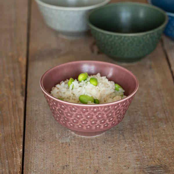 美濃焼 プレス・ド・フラワー  11cmご飯茶碗 マットローズ　　日本製