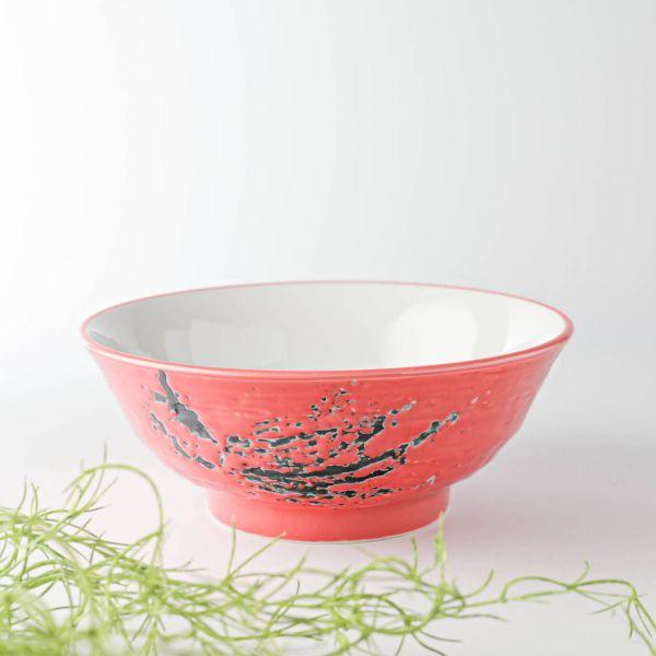 美濃焼 21cm黒チラシ真っ赤な高台丼　　アウトレット訳あり品 日本製 訳あり品