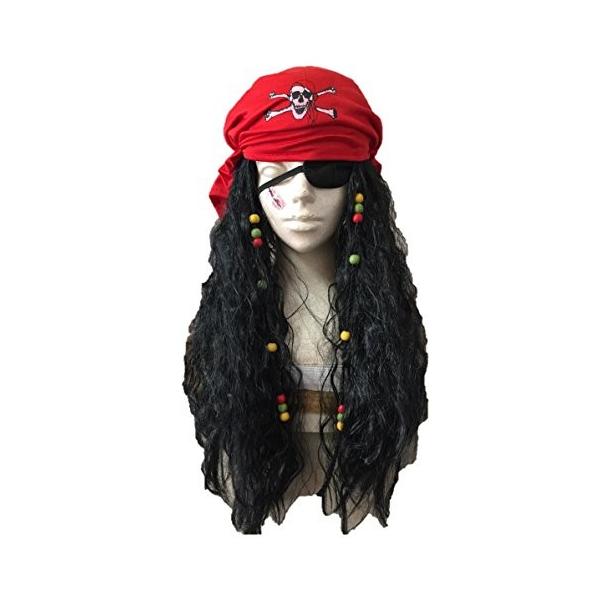 海賊 顔面セット! 【 レゲエ かつら 】【 パイレーツ バンダナ 眼帯