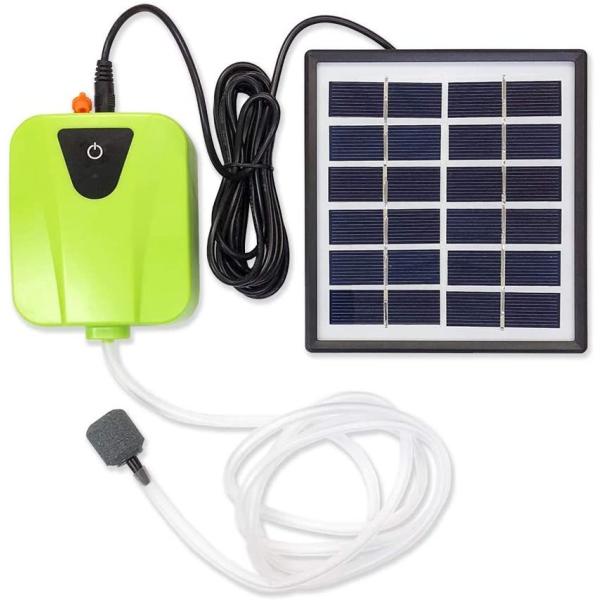 ソーラー充電式エアポンプ 【グリーン】 太陽光充電で電源不要 USB充電対応 エア吐出量毎分2L 静音設計 持ち運び使用可