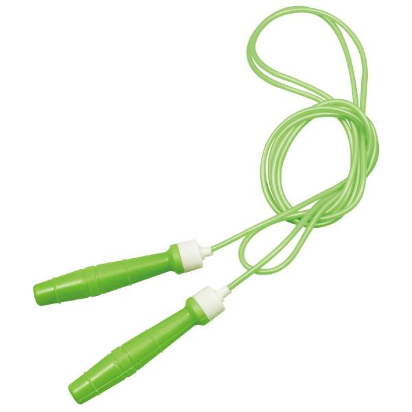 ビニール製の丈夫ななわとび！全長：約2.5m、柄：φ25×120mm縄：PVC、グリップ：PPヘッダー付PP袋入