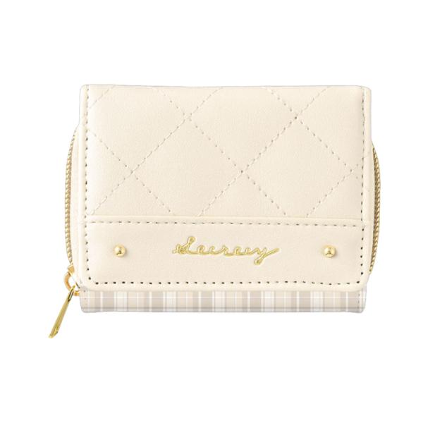 コンパクトで持ち運びやすい三つ折りタイプです。小銭入れはガバッと開けられるので小銭を取り出しやすい♪キルティング×チェック柄がお洒落◎サイズ：約W100×H80×D30mm材質：合成皮革雑貨　財布　コンパクト　さいふ　持ち運び　小学生　中学...