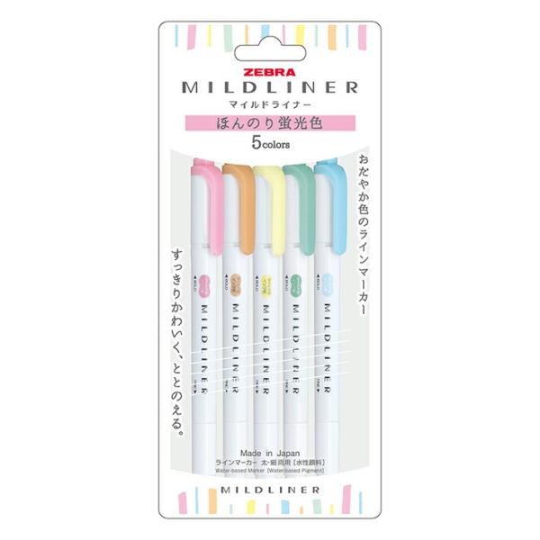 他サイト： ZEBRA　マイルドライナー　ほんのり蛍光色　5色セット　太4mm/細1.0mm~1.4mm　WKT7-5C-N　送料無料[M便 1/2]　の商品画像
