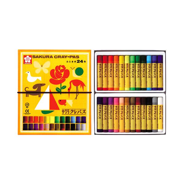 永く愛される定番商品　サクラクレパス　多彩な24色入り【特徴】　・のびのびと自由に描けるように作られたクレパスです。　・均一なやわらかさなので、混色・重色が自由にできます。　・子どもたちの手に合わせた太さとやわらかさを兼ね備えていますので、...