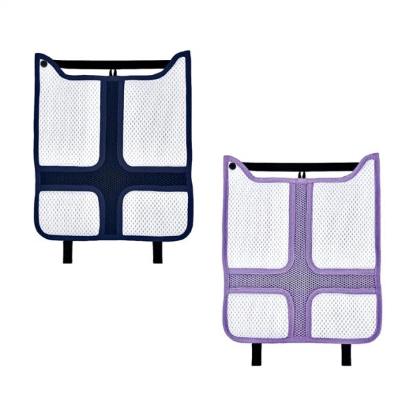通気性抜群！ランドセル用背あてパッドです。空気が通る立体構造で蒸れずに快適◎通気性・速乾性に優れたメッシュ素材◎肩や腰への負担を軽減◎簡単着脱◎裏側にネームタグ付き◎【カラーバリエーション】・ネイビー・パープル【仕様】サイズ：約W270×H...
