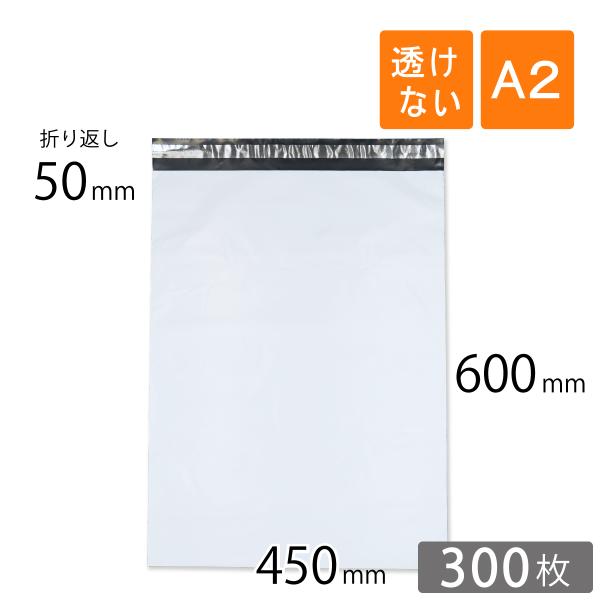 宅配ビニール袋 A2 幅450×高さ600＋折り返し50mm 厚さ0.06mm 白色 300枚