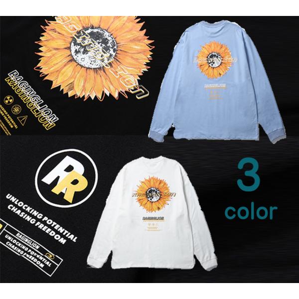 ロングｔシャツ メンズ レディース  おしゃれなひまわり プリント ロング Tシャツ カラー３色 L XL サイズ