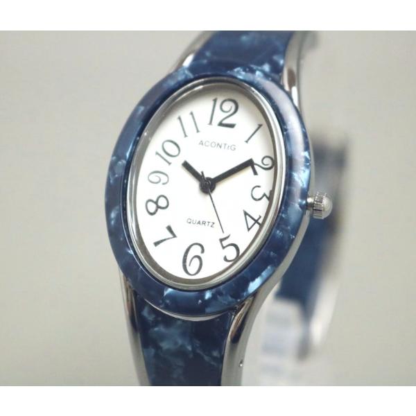 日本製ムーブメントでオリジナルデザインです。マーブル調で楕円形のデザインがおしゃれなファッションウォッチです。ブレスレットの様にファッションアイテムとして活躍します。カラー：グリーン・ホワイト・ブラウン・パープル・ブルー・ブラックよりお選び...