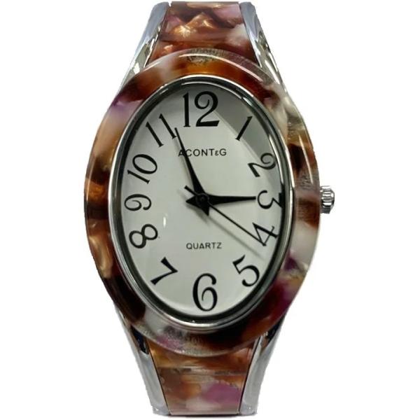 日本製ムーブメントでオリジナルデザインです。マーブル調で楕円形のデザインがおしゃれなファッションウォッチです。ブレスレットの様にファッションアイテムとして活躍します。カラー：グリーン・ホワイト・ブラウン・パープル・ブルー・ブラックよりお選び...