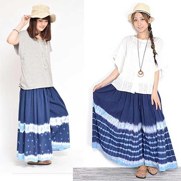 ワイドパンツ インド綿タイダイパンツ ブルー系ガウチョパンツ Tp3767 アジアン雑貨プワンプワン 通販 Yahoo ショッピング