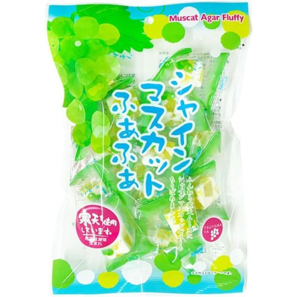 【商品紹介〜津山屋 シャインマスカット ・ ふぁふぁ 140g〜】寒天にメレンゲ（卵白を泡立てたもの）を合わせて、ふんわりふわふわに仕上げた中に、こつぶの甘酸っぱいシャインマスカットゼリーをちりばめました。ほんのりバニラ風味の和風マシュマロ...