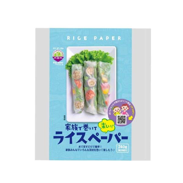 【名称】ライスペーパー【原材料】タピオカでん粉、米、食塩【内容量】240g【賞味期限】2024年1月18日（またはそれ以降）【保存方法】直射日光、高温多湿を避けて、常温で保存してください。【原産国名】ベトナム