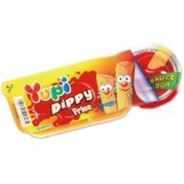 デイップして楽しめます。フレンチフライを模ったグミをソースにつけてお召し上がり頂けます。フルーツフレーバー。フレンチフライグミはパイナップル味、ソースはストロベリー味です。ギフトにも最適ですパーティーやギフトなどにおすすめ！89927419...