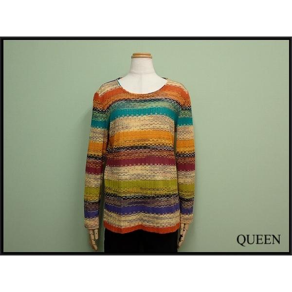 美品 ミッソーニ MISSONI ニット セーター 七分袖 総柄 コットン トップス レディース I42(L相当) パープル MISSONI（ミッソーニ） ニット・42△ミッソーニ/セーター/レディース