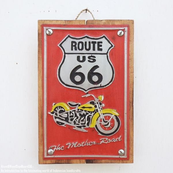 アルミ&ウッドサインボード ハーレーダビッドソン Route66 [ルート66] 30cm 店頭看板 ウェルカム プレート