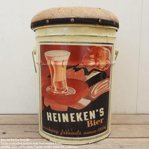 ペール缶 クッションスツール Heineken’s Bier [ハイネケンおじさん] ビール 収納付き椅子 ペール缶スツール リメイク家具