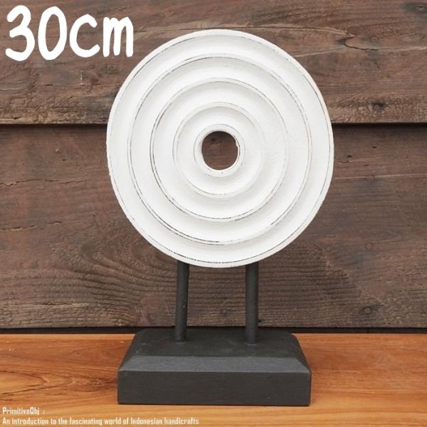 アジアンテイスト オブジェ [波] 30cm 木製装飾 ホワイトウォッシュ 手彫り 円形飾り 円盤オブジェ 木彫り