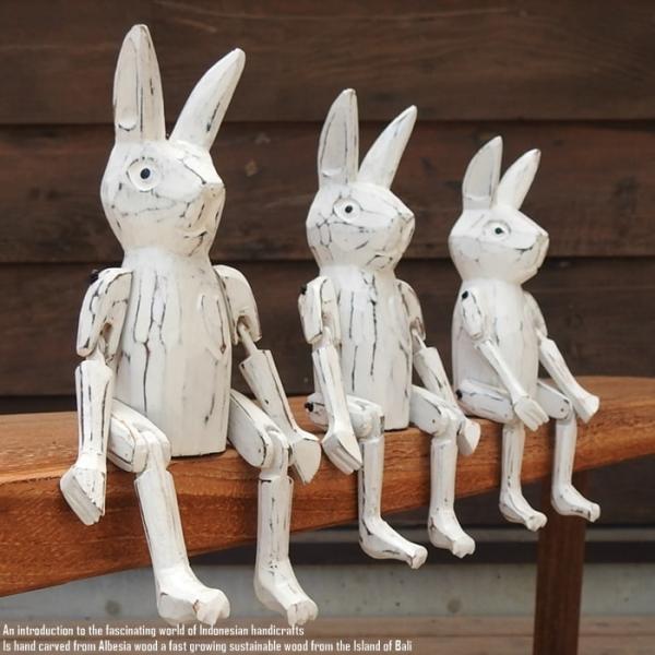 お座り うさぎさん 白 Sサイズ ウェルカム人形 兎 ウサギ 木製 木彫り 