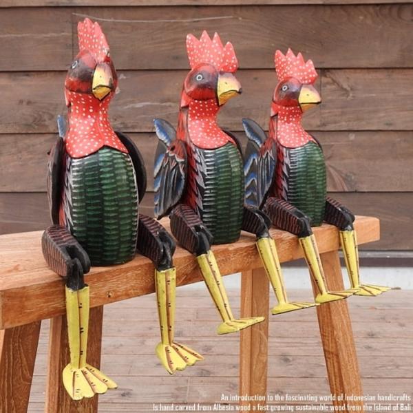 お座り ニワトリさん [2] Lサイズ ウェルカム人形 鶏 鳥 木製 木彫りの