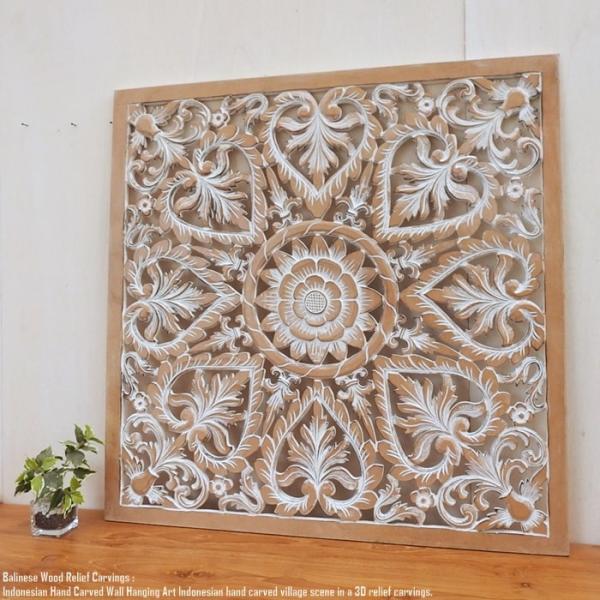 レリーフ 80cmx80cm 四角 BW アートパネル ウッドレリーフ 木彫り 彫刻アート 欄間 壁掛け 飾り 壁飾り パネル