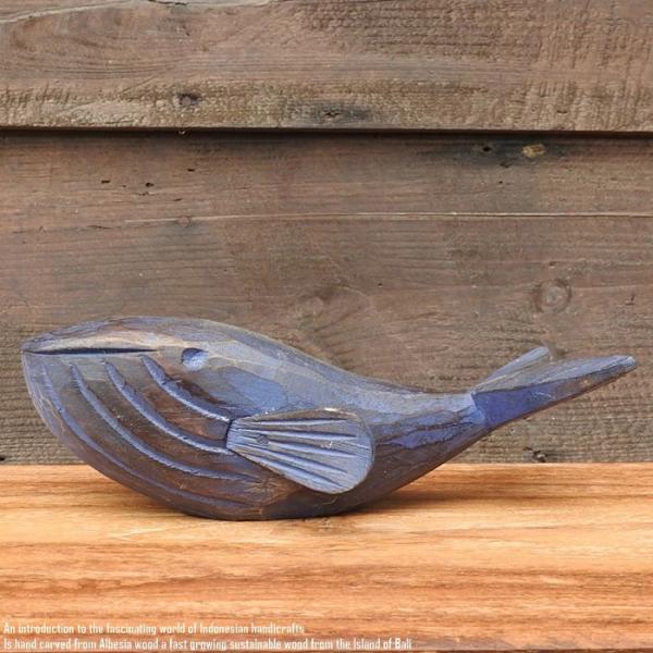 木製オブジェ クジラ 25cm ブルーウォッシュ 木彫りの動物 鯨 ホエール 装飾品 ハワイアン雑貨 玄関 ホテル 海洋生物