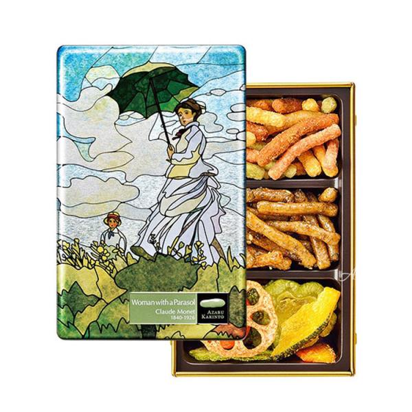 【商品概要】 麻布かりんと かりんと 散歩、日傘をさす女（クロード・モネ）麻布かりんと名画と共に時を楽しむ「KARINTO MUSEUM」シリーズ名画をステンドグラス風にオリジナルアレンジした特別仕様の缶に、かりんと専門店麻布かりんとがこだ...