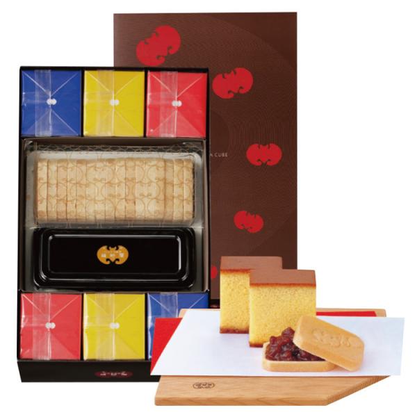 【商品概要】　福砂屋 フクサヤキューブ・最中詰め合わせ(フクサヤキューブ6個 / 最中8ヶ入)※キューブカステラのパッケージの色は黄白のものか3色のものかのどちらかになります。お選びいただくことはできません。パッケージデザインは季節やメーカ...