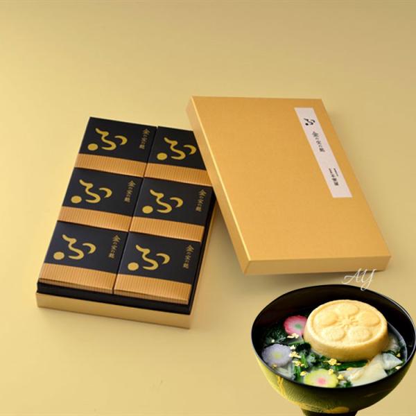 【商品概要】加賀麩不室屋　金の宝の麩6ヶ入出汁の味がじわりと染みる、美しい色合いの加賀の御汁ぼかし技法の友禅菊麩に、目を奪う金箔の輝き。加賀麩職人の技を尽くした「金の宝の麩」が、格別な思いを、余すことなく伝えます。美味しさも、感動も、贈る喜...