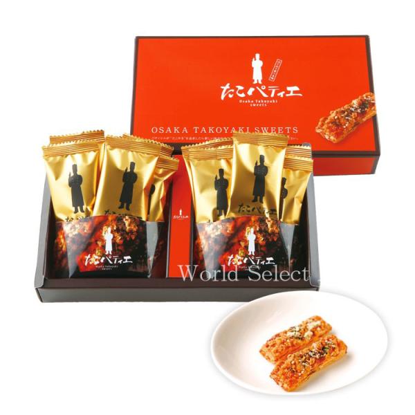 【商品概要】たこパティエ 12本入パティシエが作る本格たこやきスイーツ！パティシエが大阪伝統の味、たこやきを追求し生まれた新しい味。パティシエならではのこだわりで、ソース、青海苔、鰹節などのたこやき本来の味に、クルミやキャラメリゼ加え、初め...